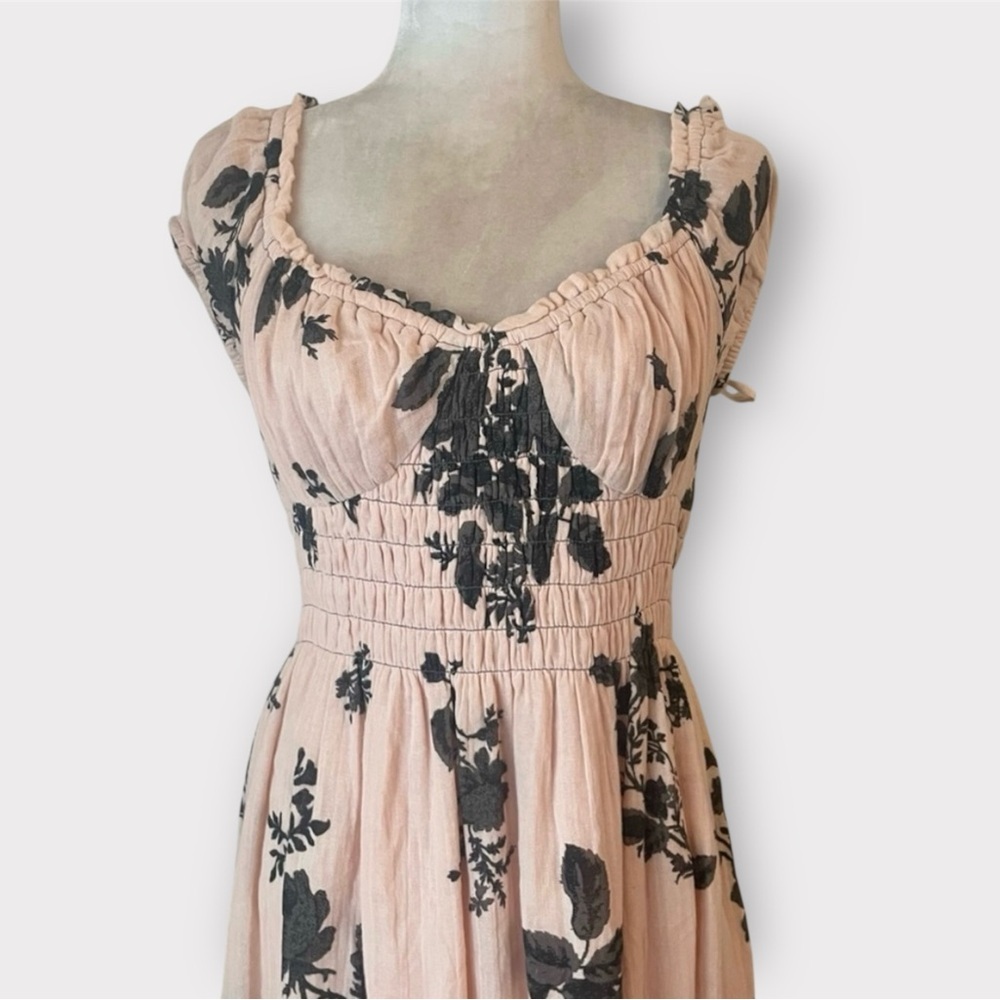 Free People ‘Forget Me Not’ Gauze Cotton Midi Dress in Peach Pink & Black, Small - Picture 8 of 14